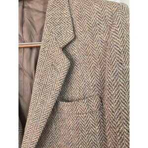 Daniel Hechter Paris 80s Wool Blazer Men 40R Brown Herringbone 2.5" Lapel May Co